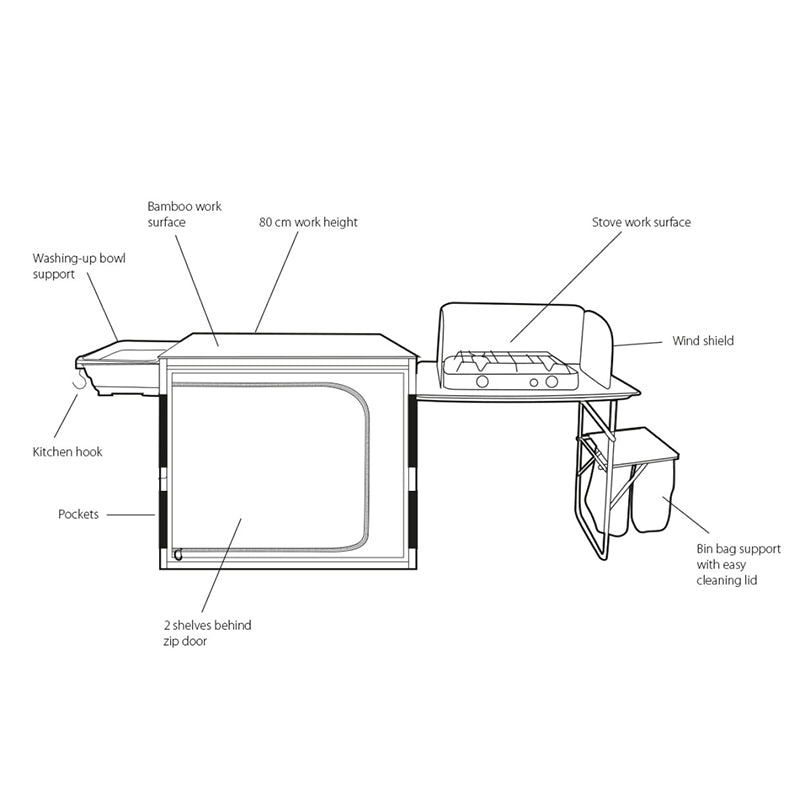 Outwell Padres Kitchen Table W. Side Unit
